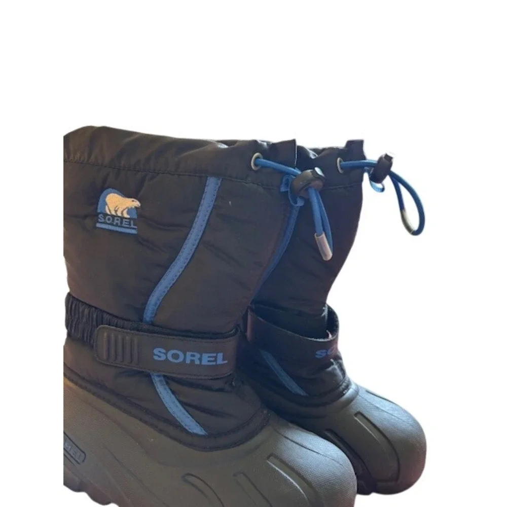 Sorel Flurry Kids Snow Boots Black Blue Waterproof Size 13 Winter Outdoors